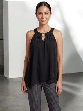IZ Byer Women's Black O Ring Halter Neck Blouse